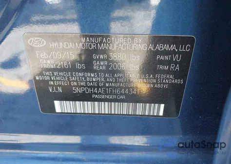 2015 Hyundai Elantra Se из США, поврежденный, VIN 5NPDH4AE1FH644341